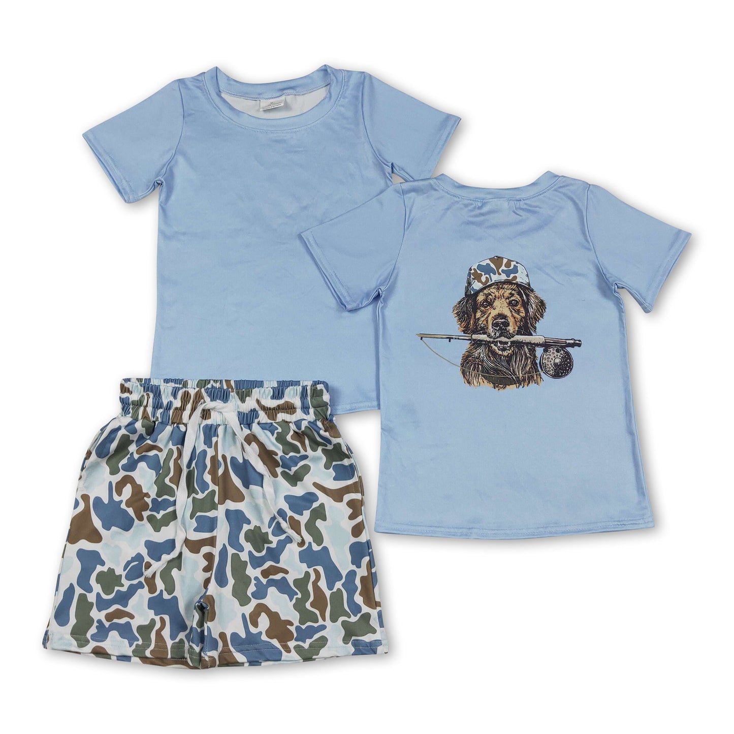 Kurzarm Tarnmuster Hunde-Top Shorts Kinder Jungen Outfits