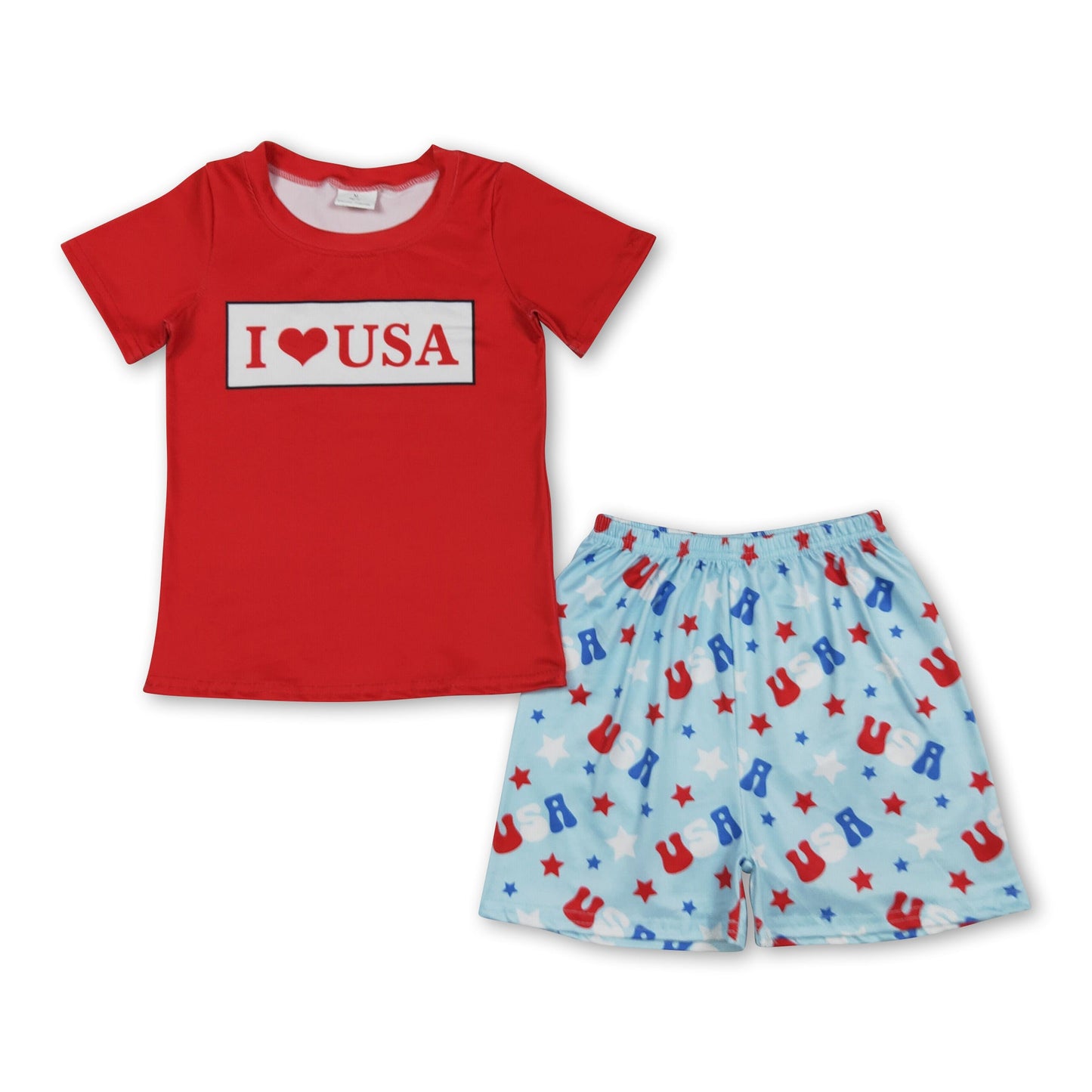 Kurzarmshirt Ich liebe USA Oberteil Shorts Jungen 4. Juli Outfit