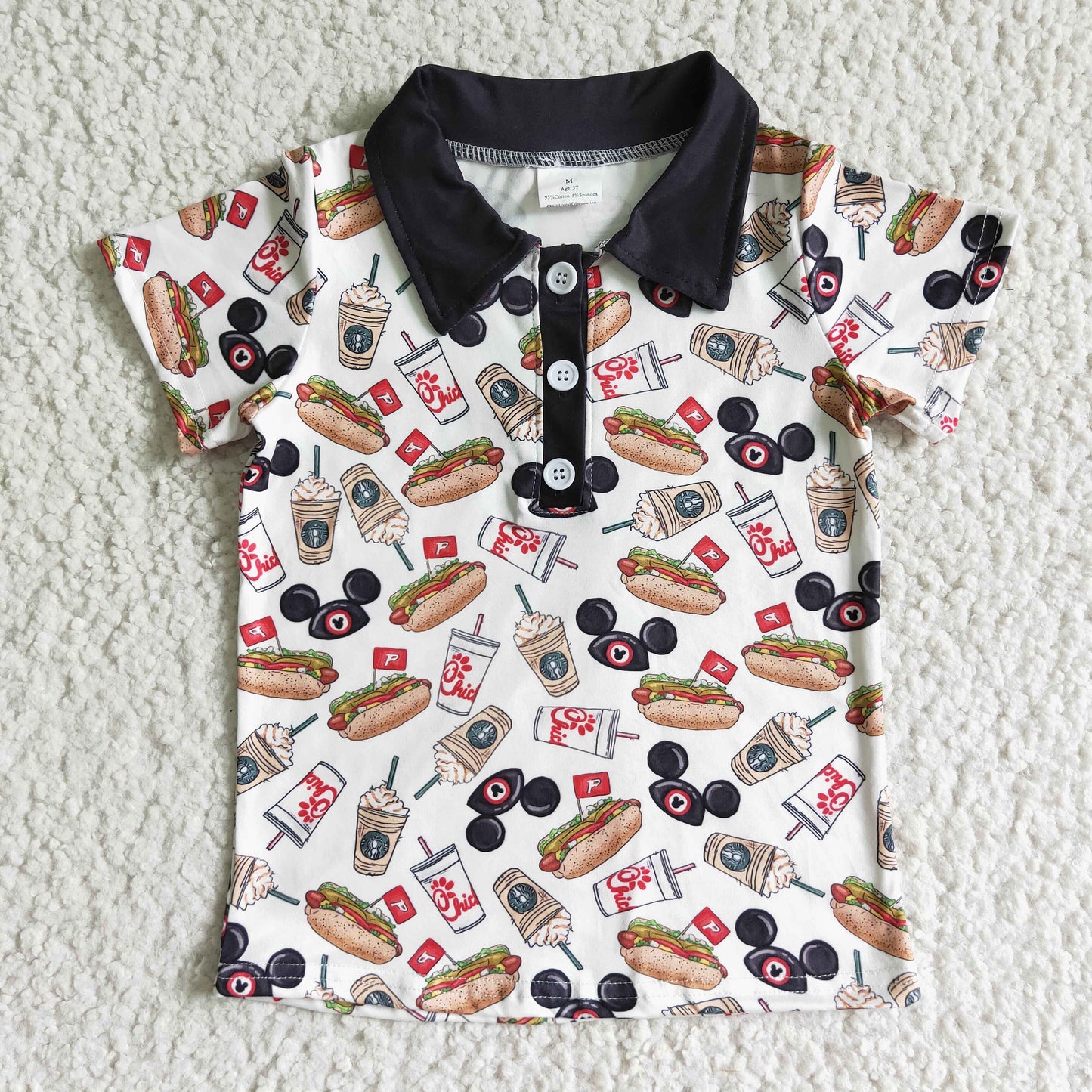 Kurzärmliges Jungen-Sommerhemd mit Snacks-Aufdruck