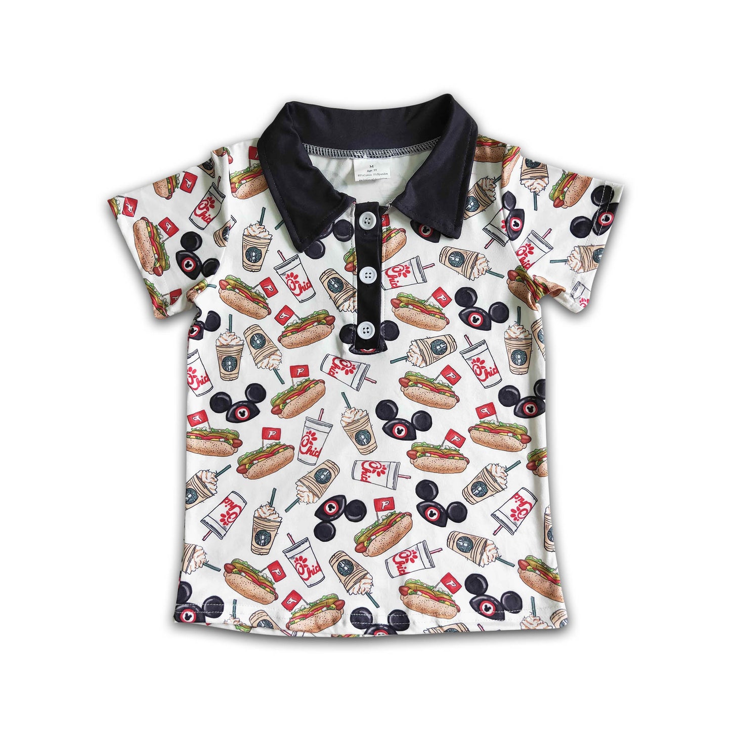 Kurzärmliges Jungen-Sommerhemd mit Snacks-Aufdruck