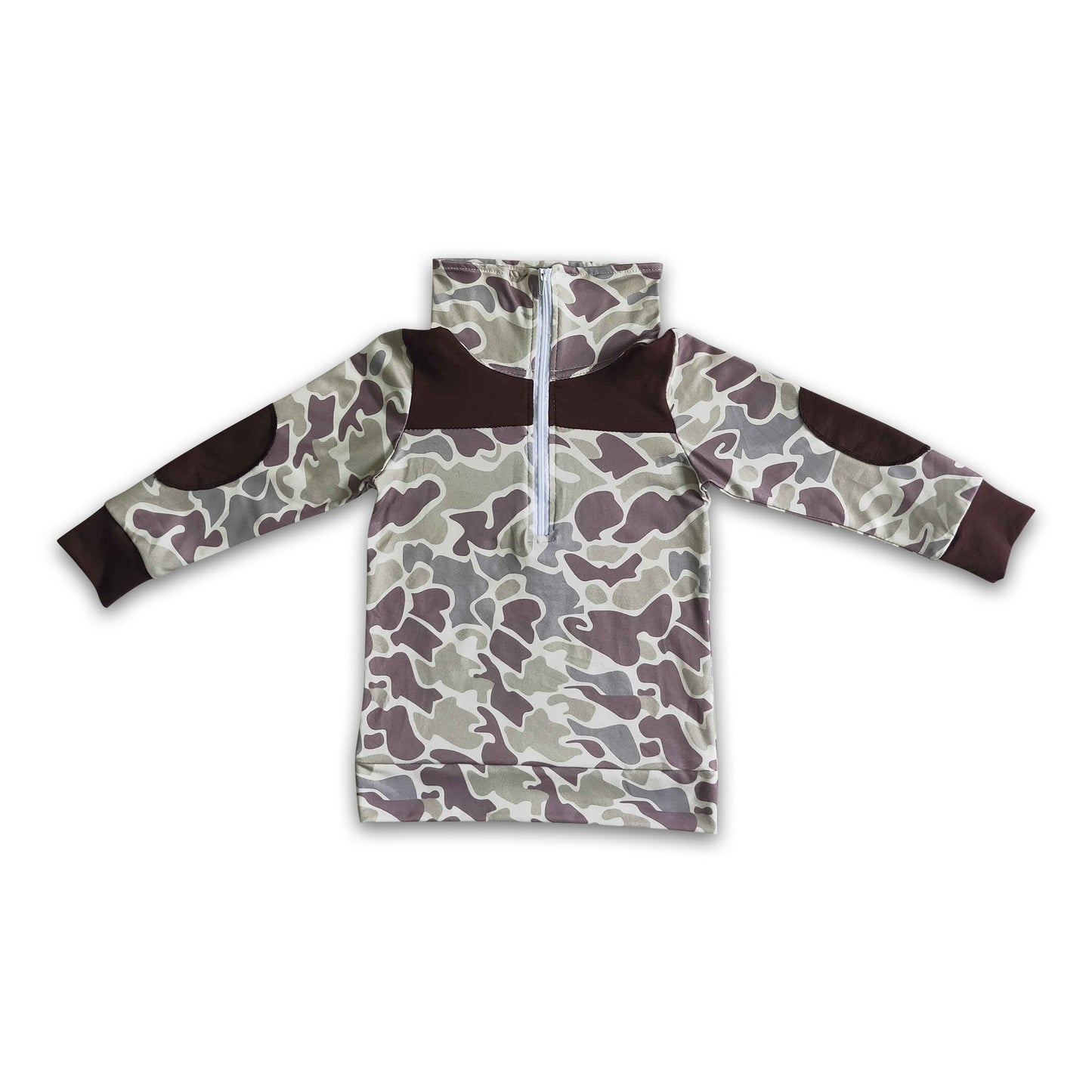 Tarnbraunes Langarm-Reißverschluss-Kinderherbstshirt