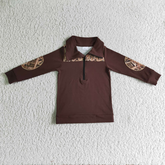 Brown camo kids boy zip fall pullover
