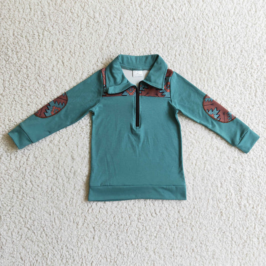 Türkisblauer Azteken-Pullover für Babyjungen mit Reißverschluss im Westernstil