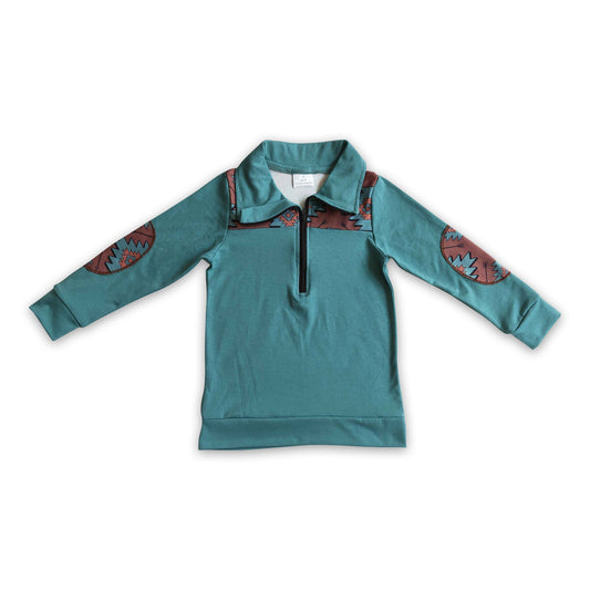 Türkisblauer Azteken-Pullover für Babyjungen mit Reißverschluss im Westernstil