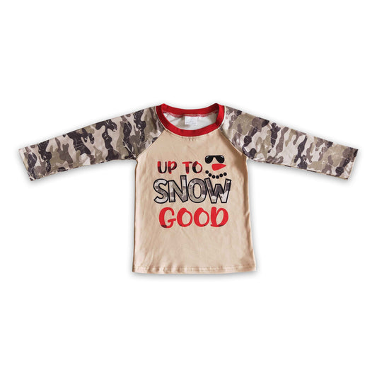 Up to Snow Good Schneemann Camouflage Jungen Weihnachtsshirt