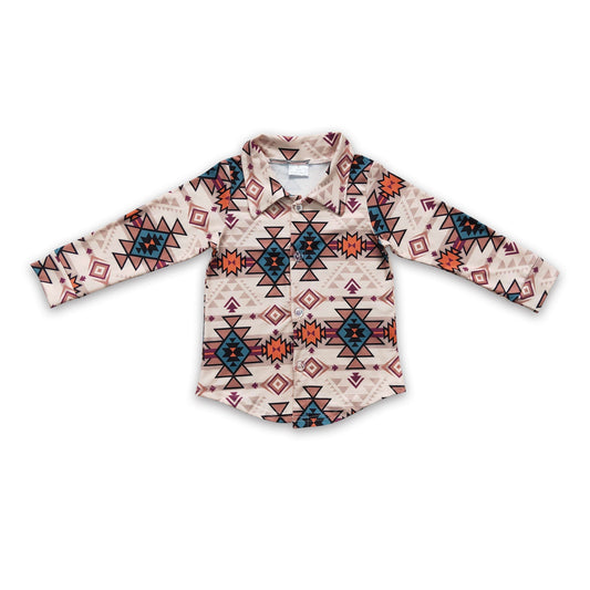 Khakifarbenes Azteken-Kinder-Western-Poloshirt für Jungen