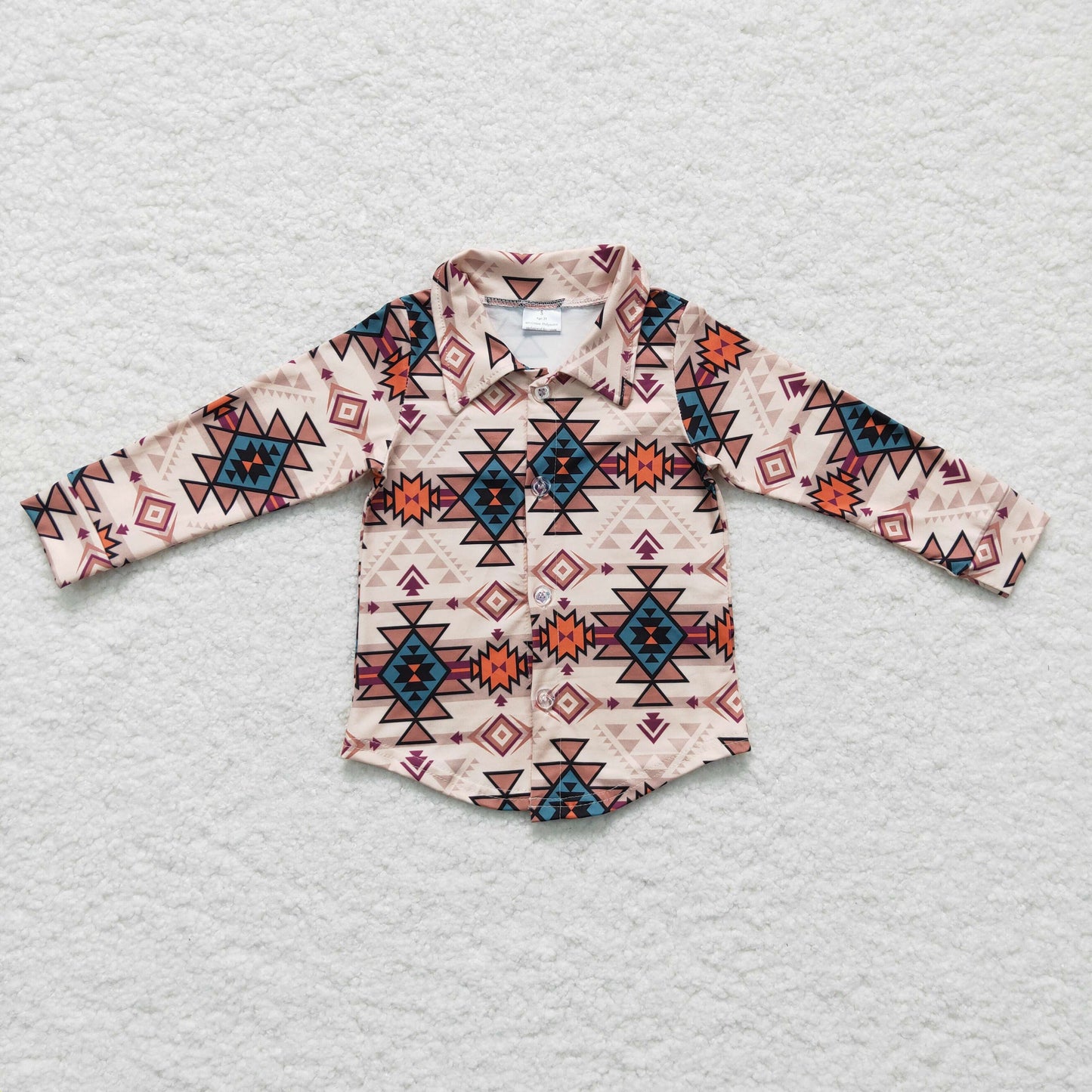Khakifarbenes Azteken-Kinder-Western-Poloshirt für Jungen