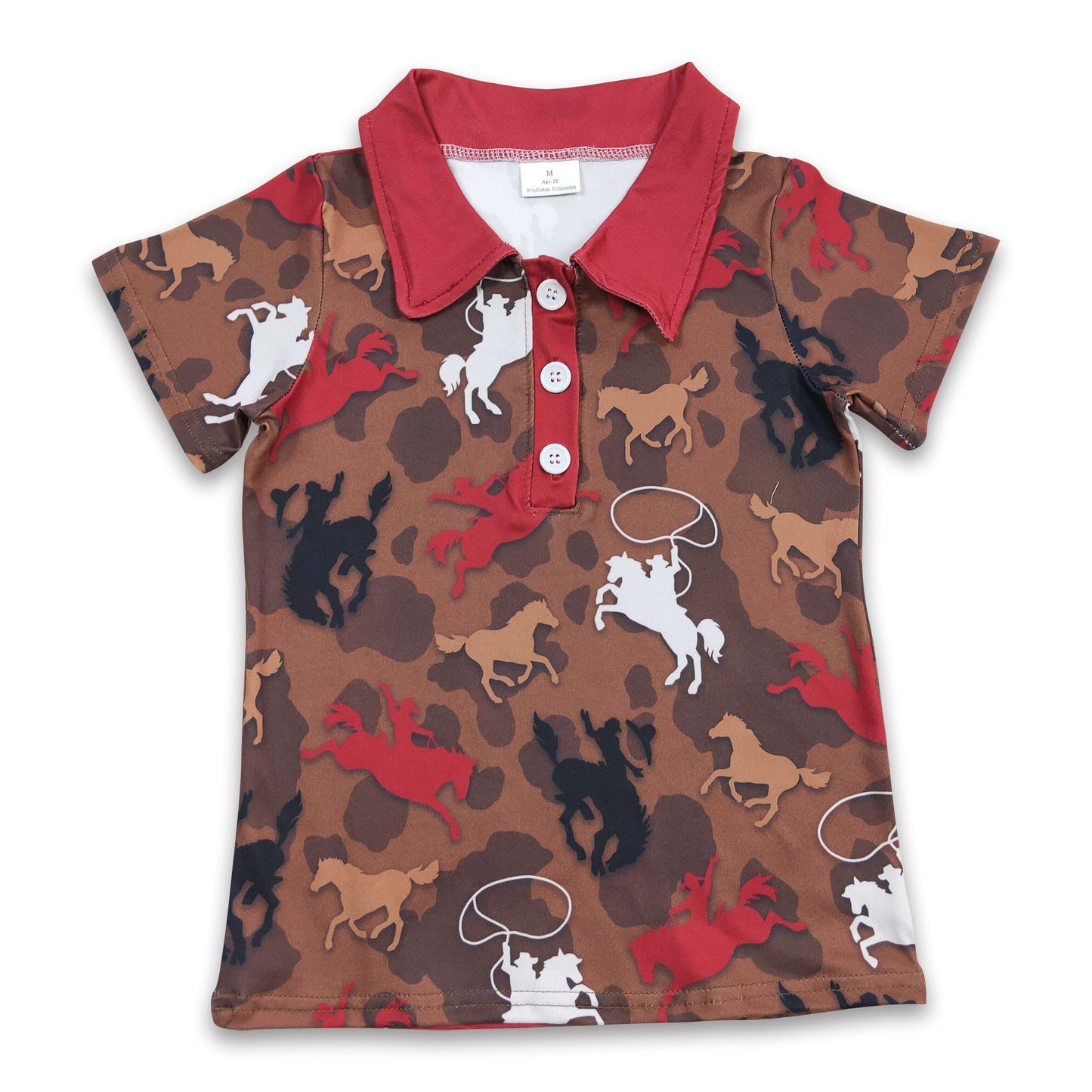 Kurzarm-Polohemd für Jungen mit Pferde-Rodeo-Motiv