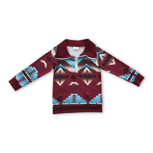Türkisbrauner Aztec Western-Kinderpullover mit Reißverschluss