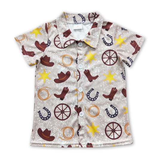 Boots short sleeves western kids boy button up shirt