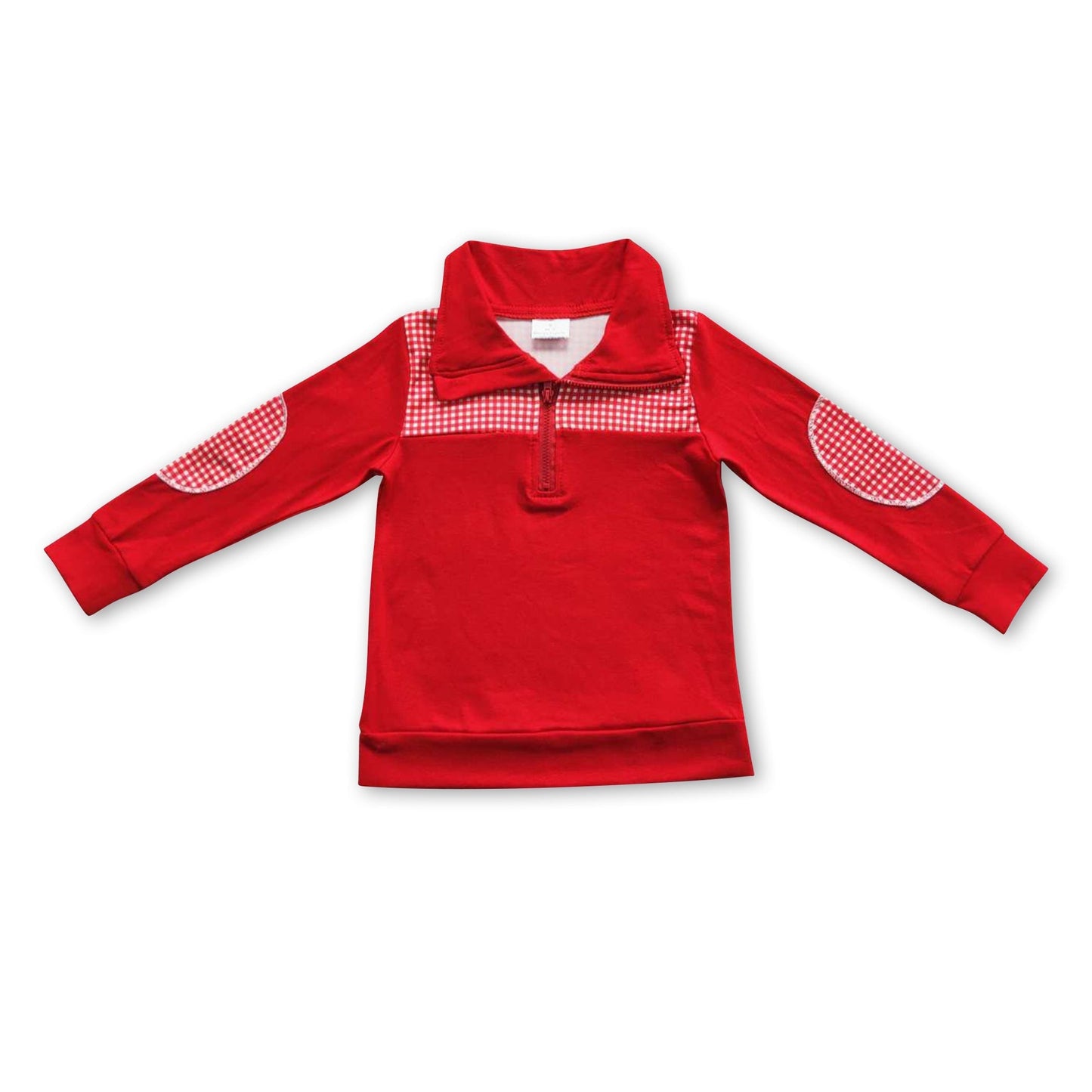 Rotkarierter Kinder-Reißverschluss-Pullover aus Baumwolle