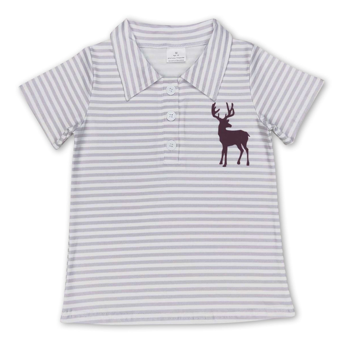 Grau gestreiftes Hirsch Kurzarm-Polohemd für Jungen