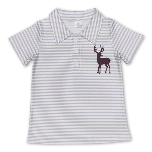 Grau gestreiftes Hirsch Kurzarm-Polohemd für Jungen