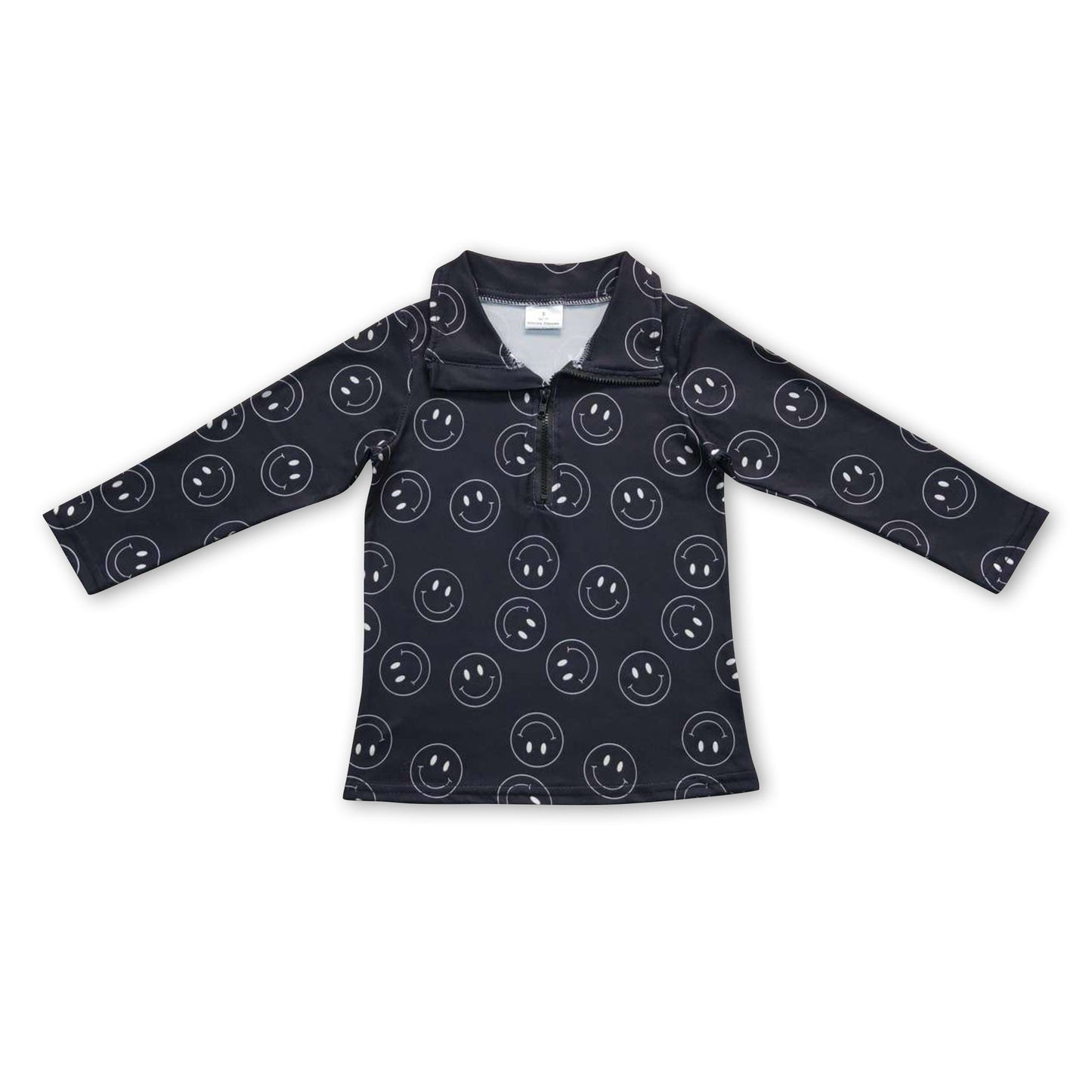 Schwarzer Pullover für Jungen mit langen Ärmeln und Smile-Druck