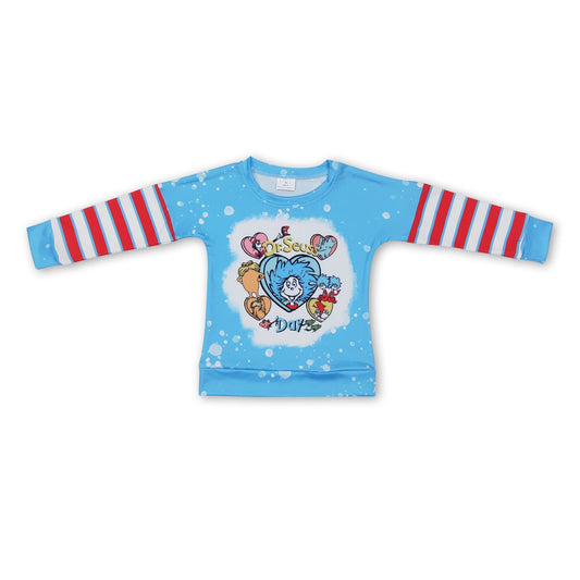 Blue cat bleached stripe long sleeves boy shirt