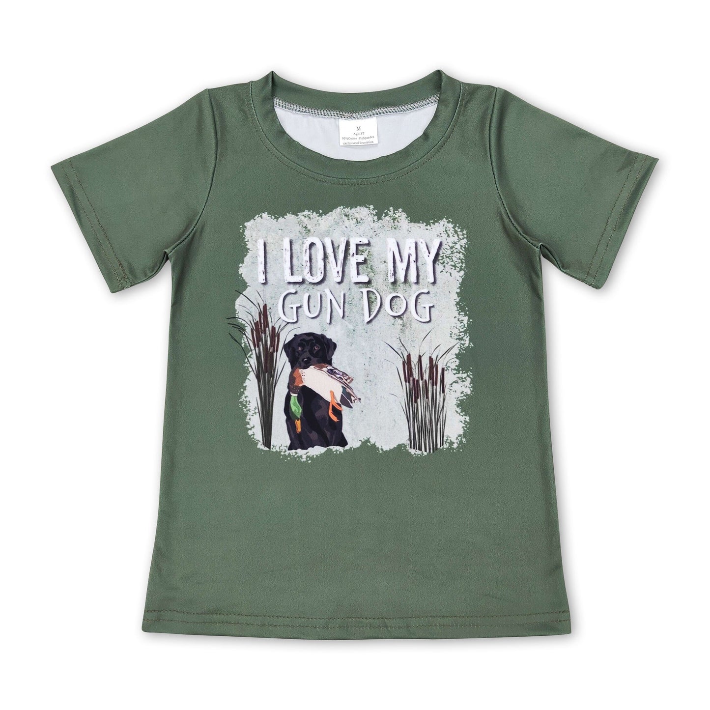 Ich liebe mein Jagdhund-T-Shirt mit kurzen Ärmeln und Olivenmuster für Jungen