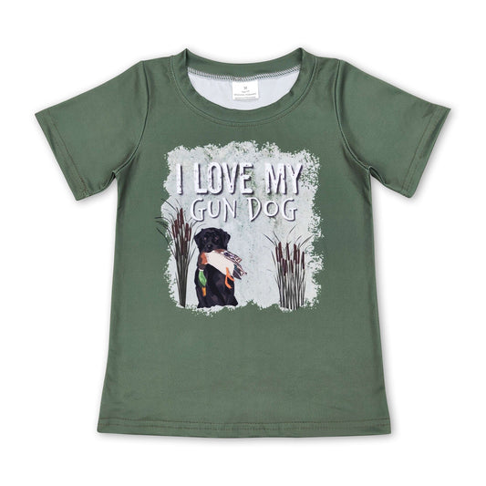 Ich liebe mein Jagdhund-T-Shirt mit kurzen Ärmeln und Olivenmuster für Jungen