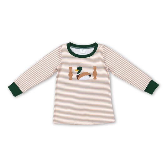 Khakifarbener gestreifter Enten-Langarm-Jungen-Shirt