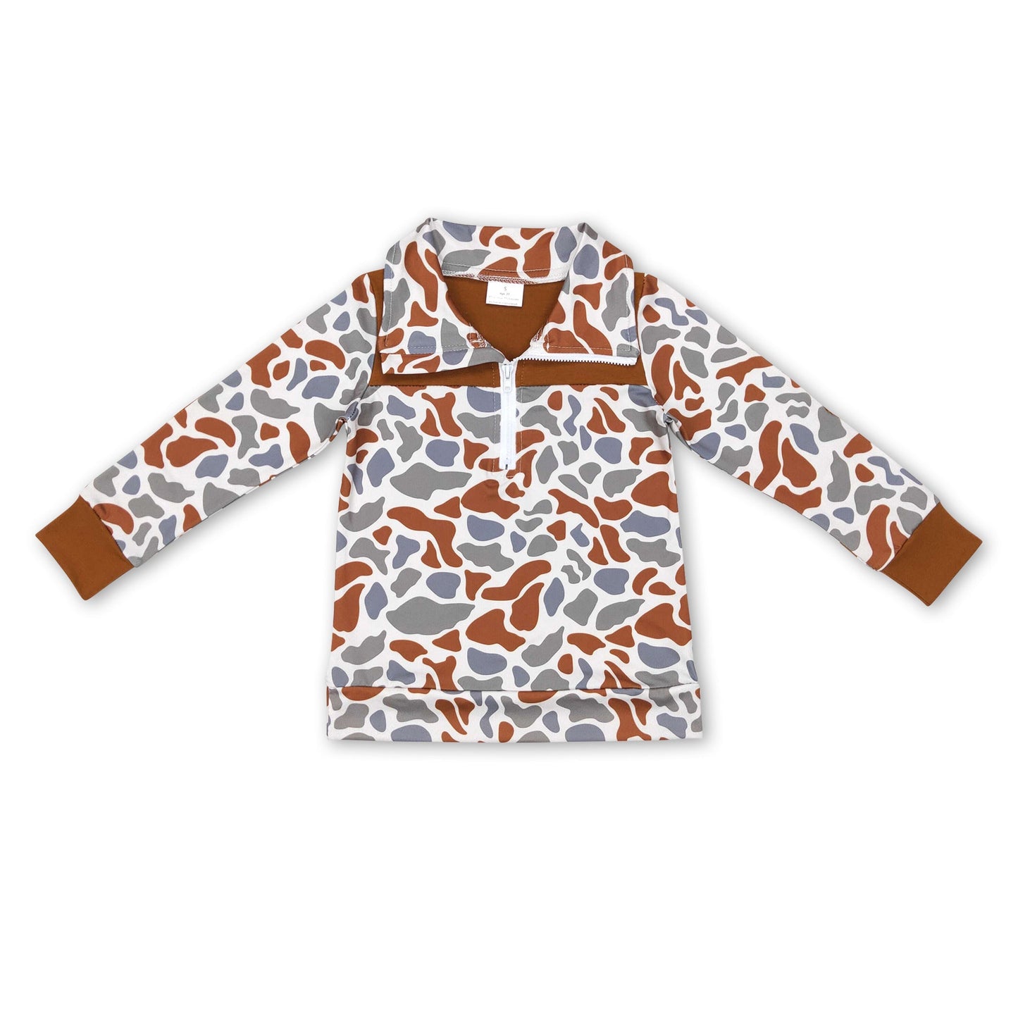 Brauner Tarn-Langarm-Reißverschluss-Pullover für Jungen