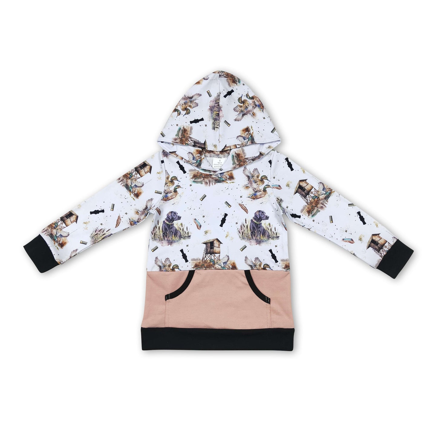 Entenhund Langarm Khaki Tasche Jungen Jagd Hoodie