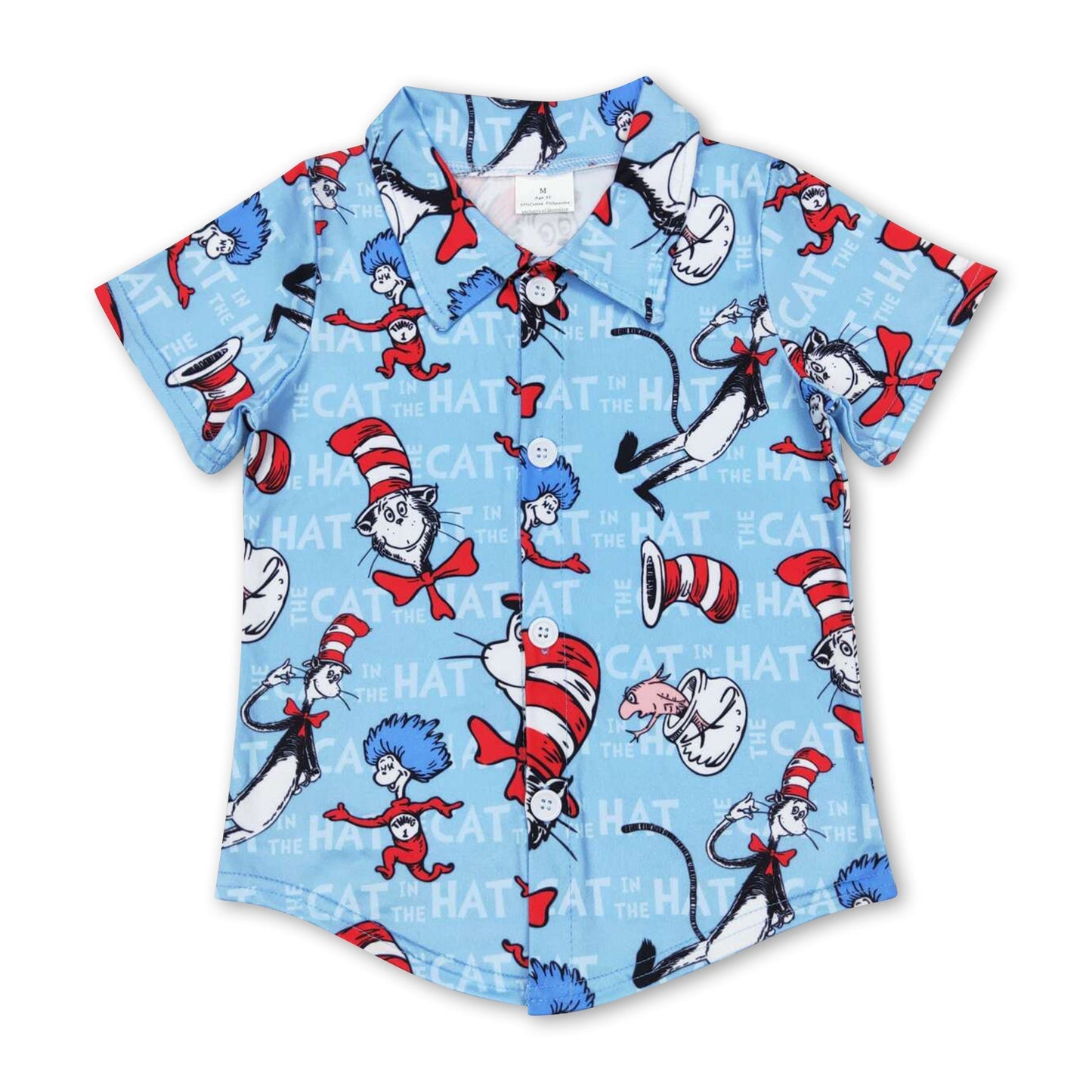 Kurzarm Katze Hut Fisch Kinder Jungen Button-Down-Hemd