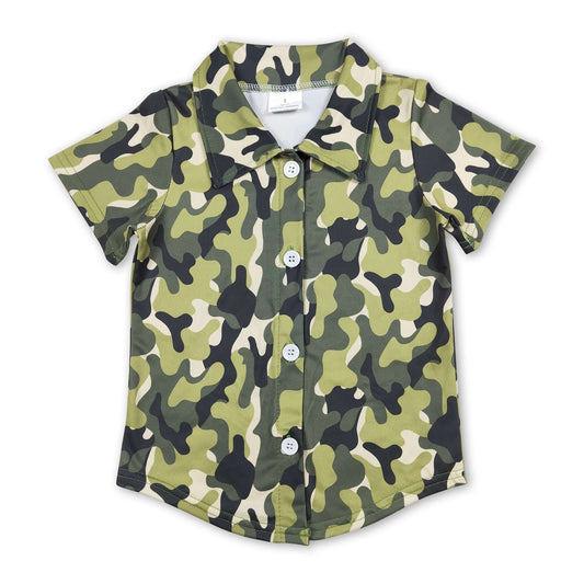 Grünes Camouflage-Kurzarmhemd für Jungen mit Knöpfen