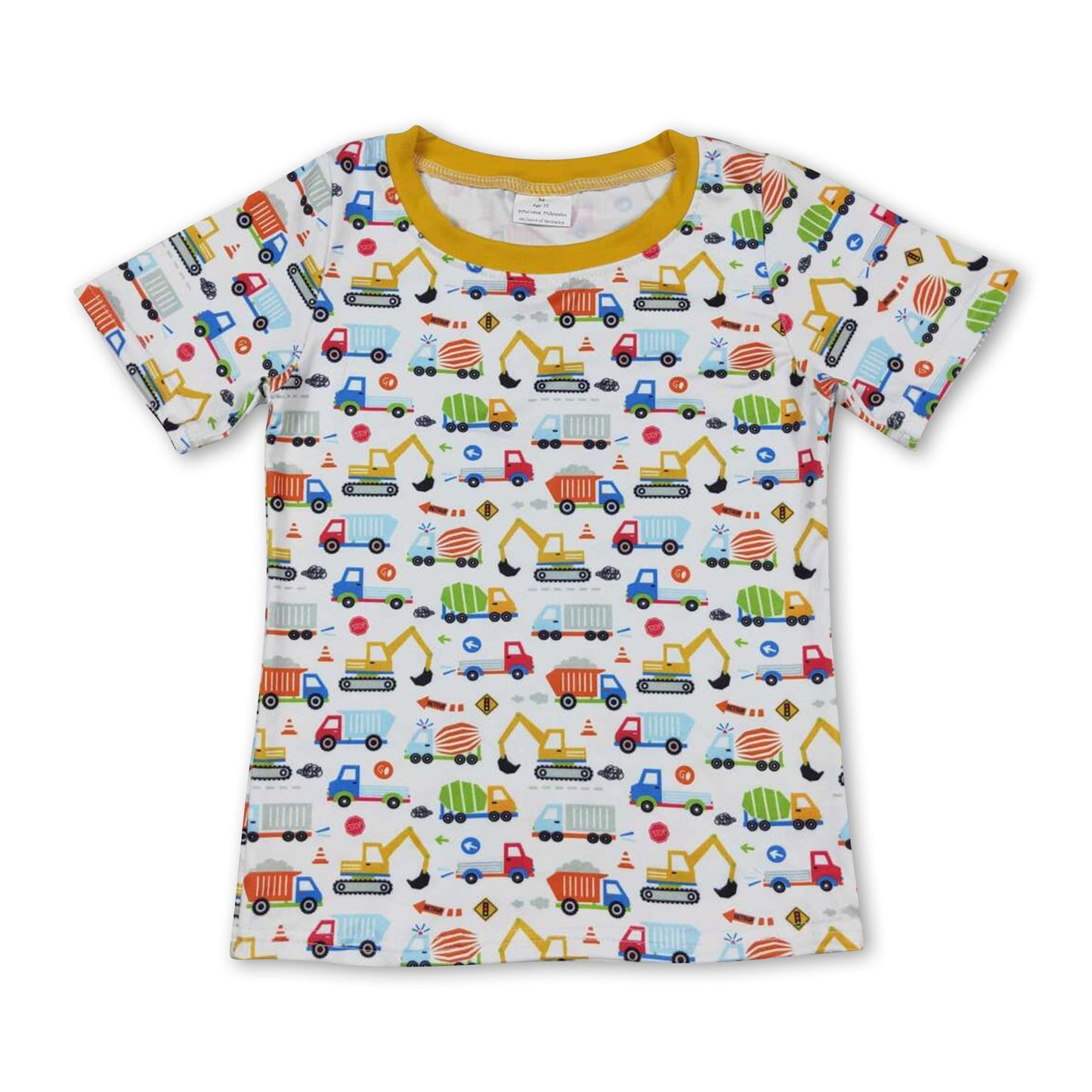 Gelbes, kurzärmeliges Kinder-T-Shirt für Jungen mit Bau-Motiv