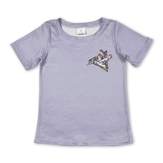 Graues, kurzärmliges Jungen-T-Shirt mit Enten-Tarnmuster
