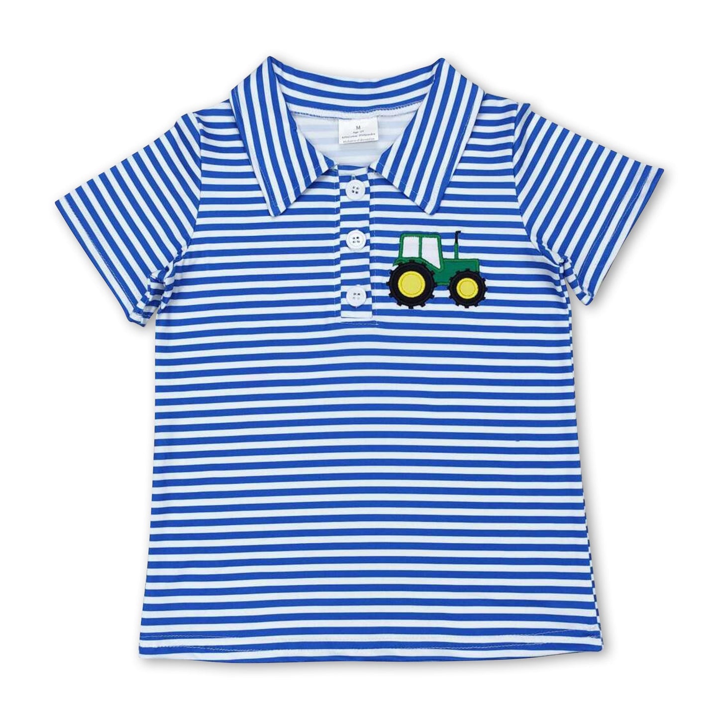 Kurzärmeliges Polo-Shirt für Jungen mit Streifen und Traktormotiv (Bauernhof)