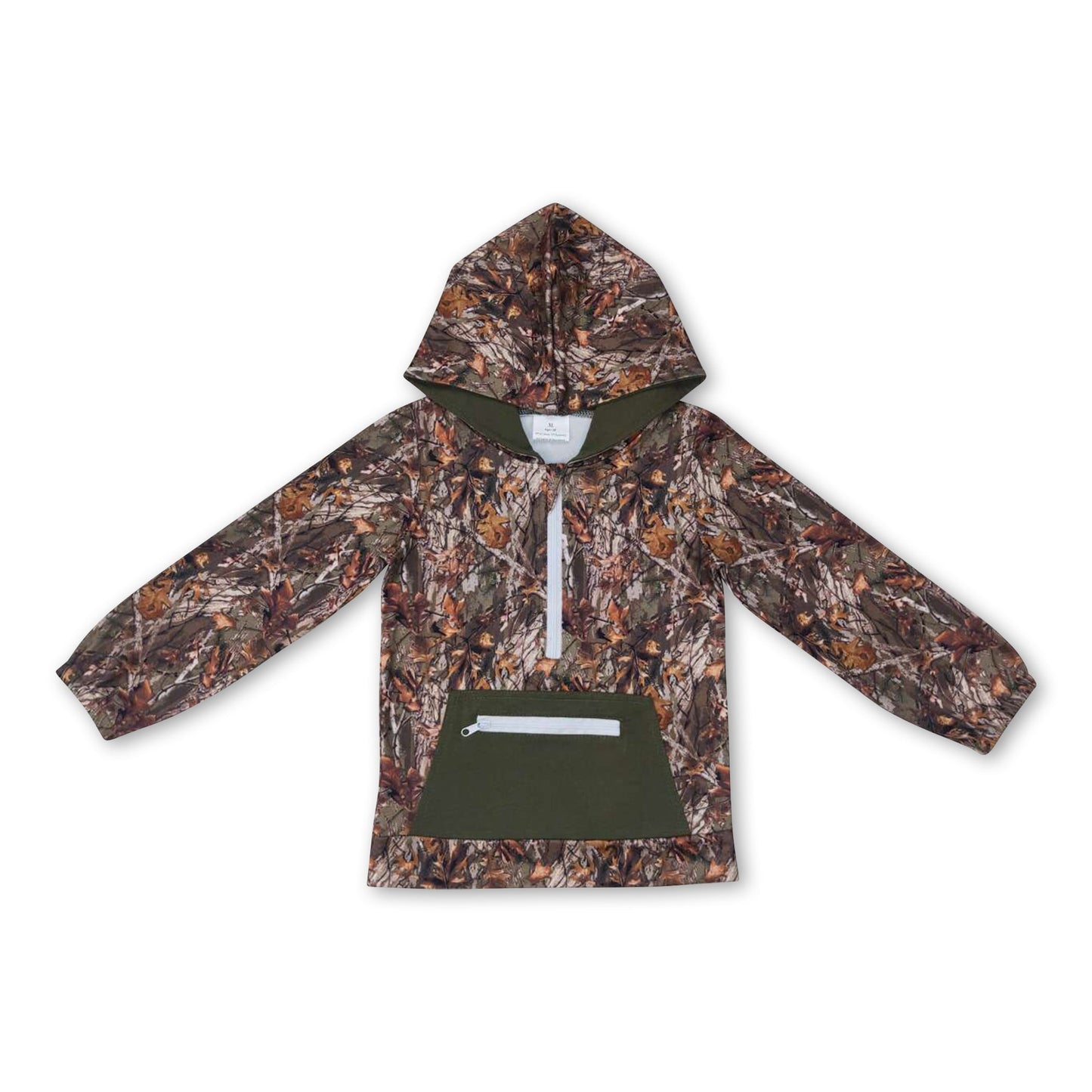 Langarm Camo-Taschen-Reißverschluss-Kapuzenpullover für Jungen