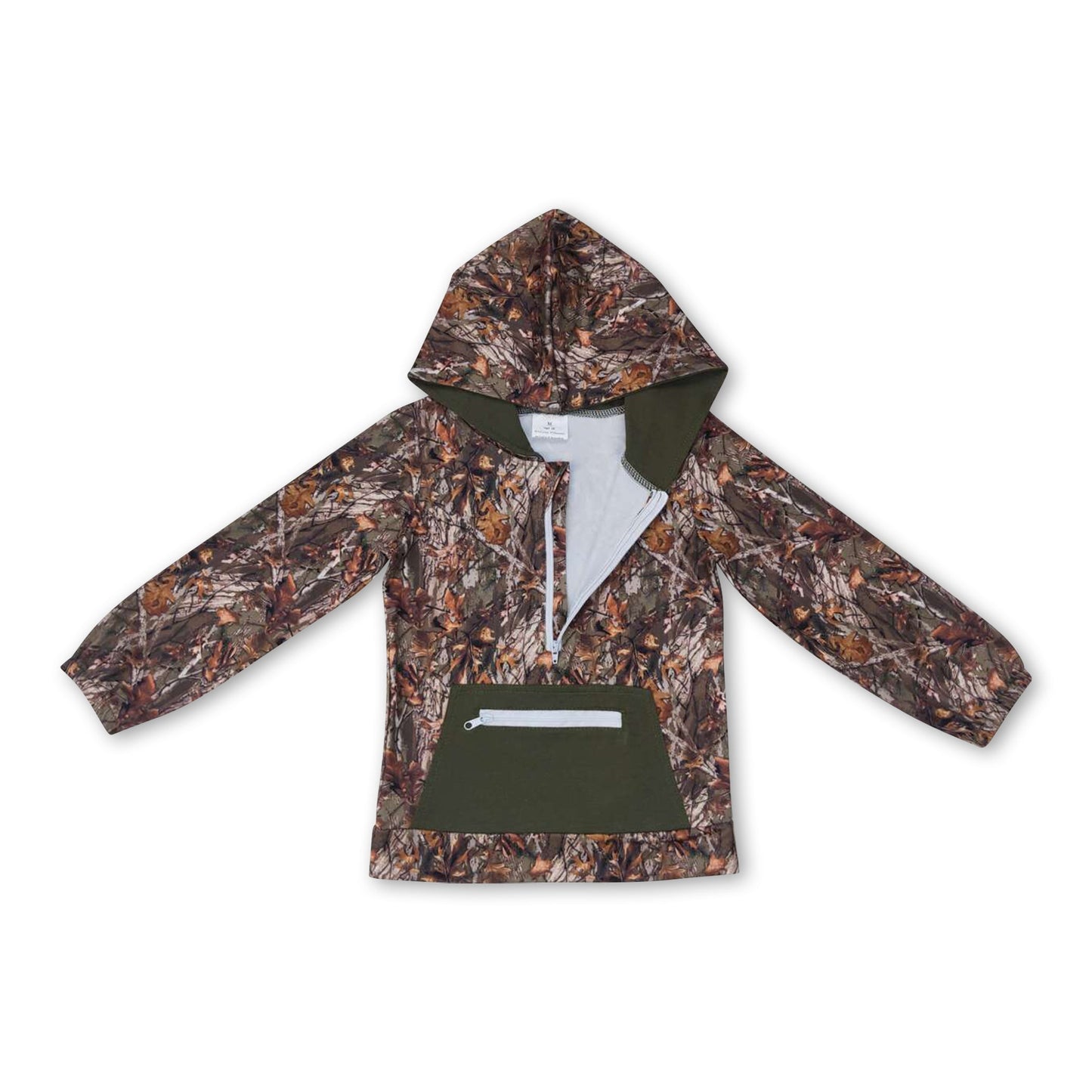 Langarm Camo-Taschen-Reißverschluss-Kapuzenpullover für Jungen