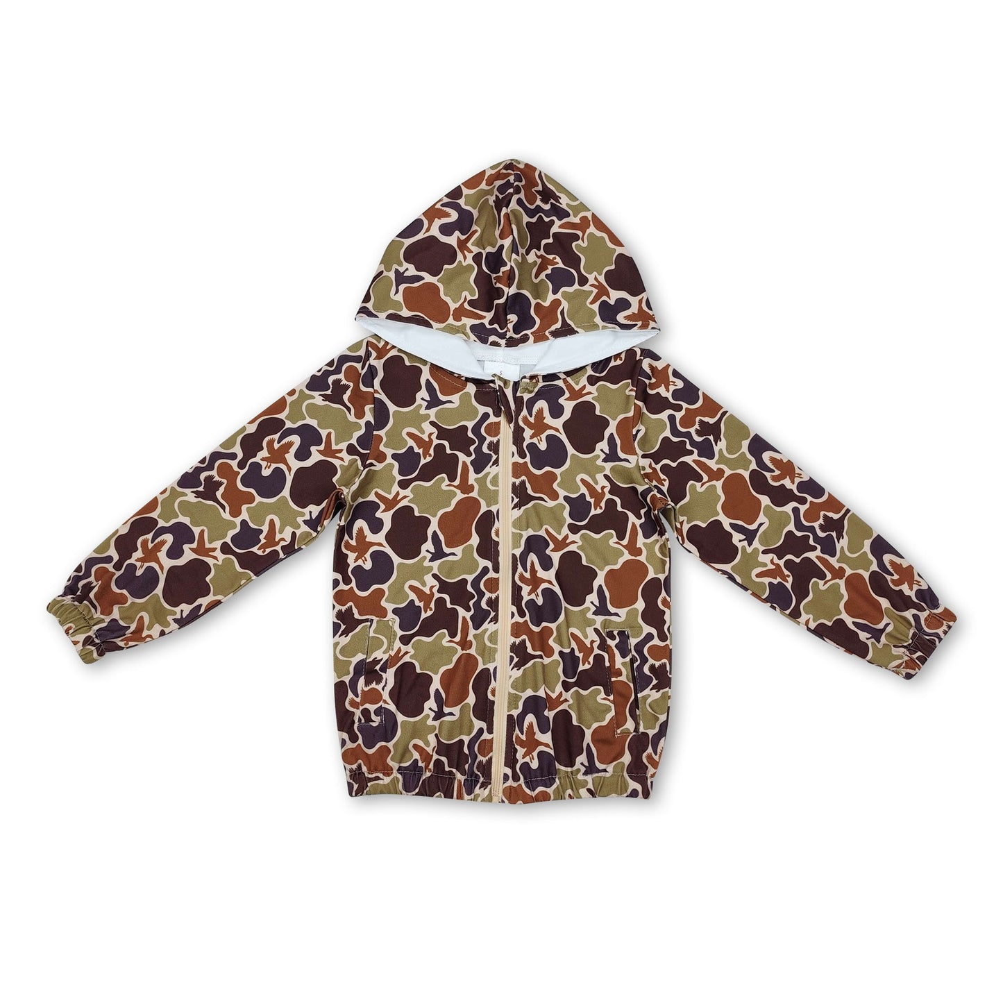 Langarm braune Camo-Ente Kinder Jungen Kapuzenjacke mit Reißverschluss
