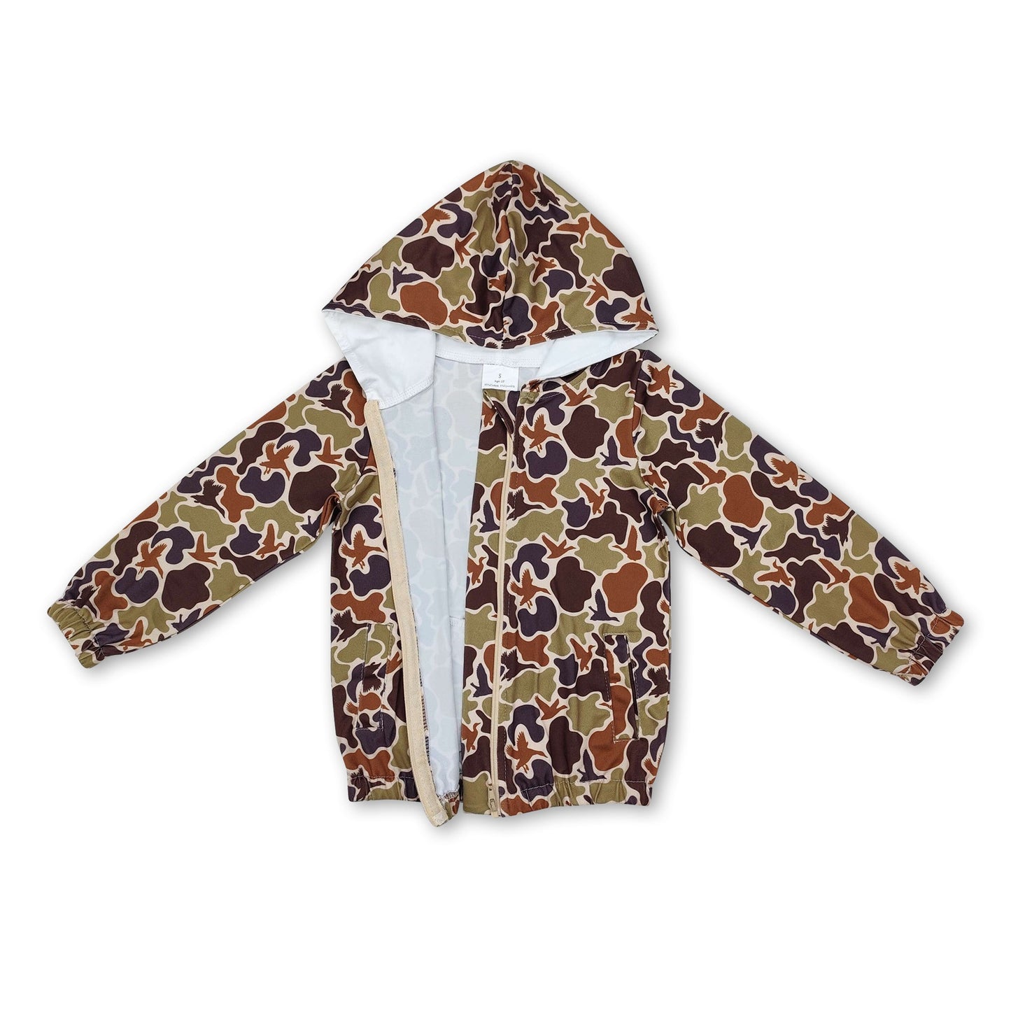 Langarm braune Camo-Ente Kinder Jungen Kapuzenjacke mit Reißverschluss