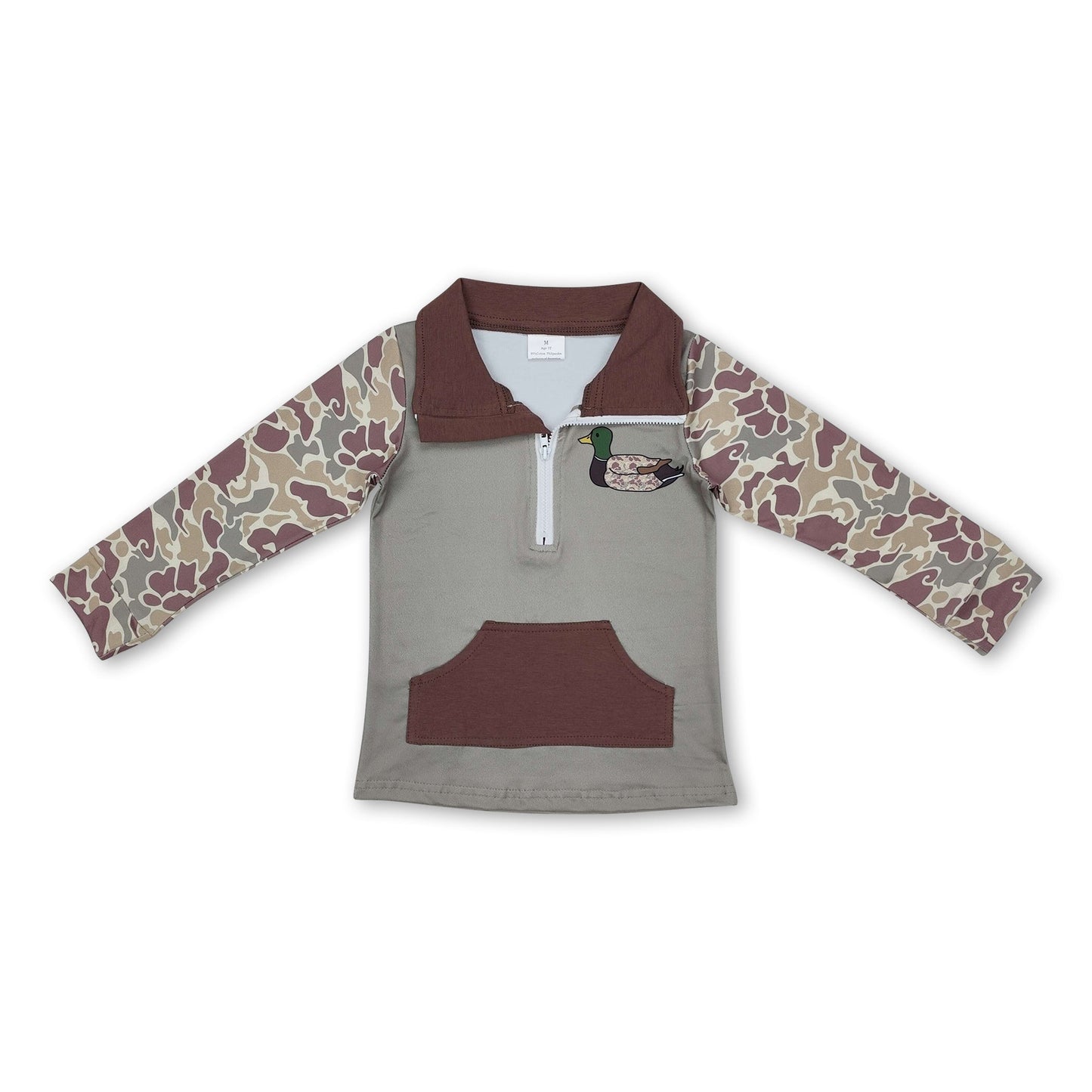 Grüner Camouflage-Enten-Taschen-Baby-Jungen-Reißverschlusspullover