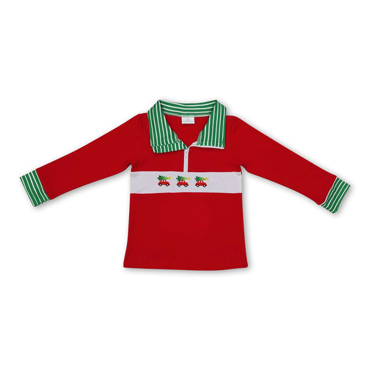 Gestreifter Langarm-Pullover für Jungen mit rotem Weihnachtsbaum-Pickup