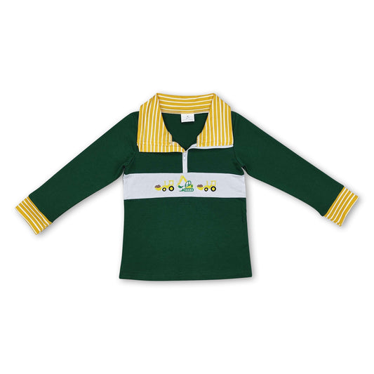 Stripe long sleeves green constructions boys' pullover