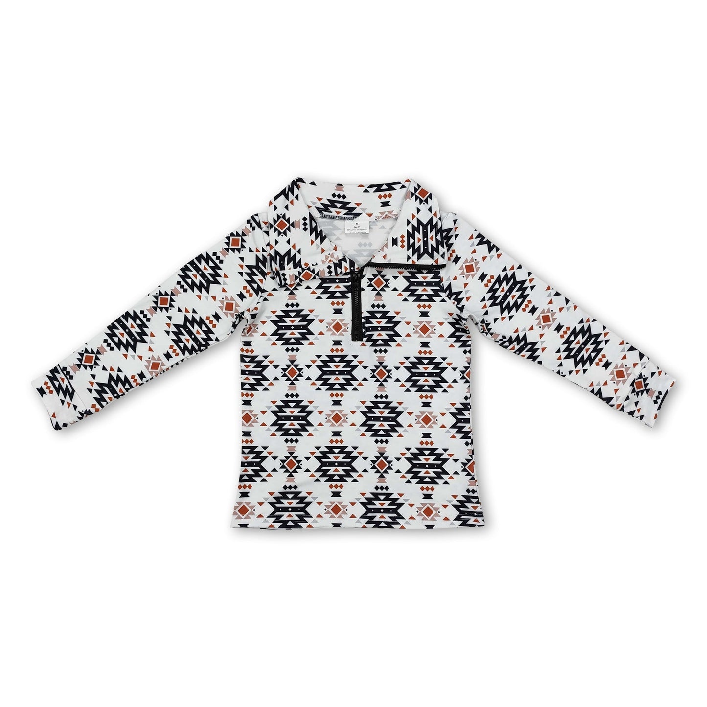 Weißes Langarm-Azteken-Western-Pullover für Jungen mit Reißverschluss