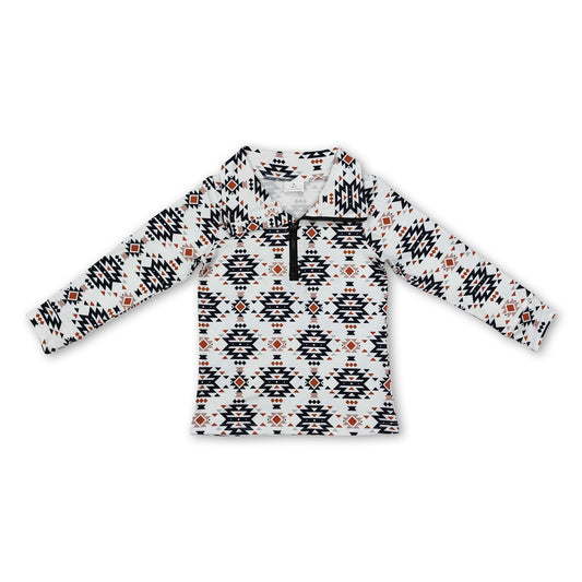 Weißes Langarm-Azteken-Western-Pullover für Jungen mit Reißverschluss