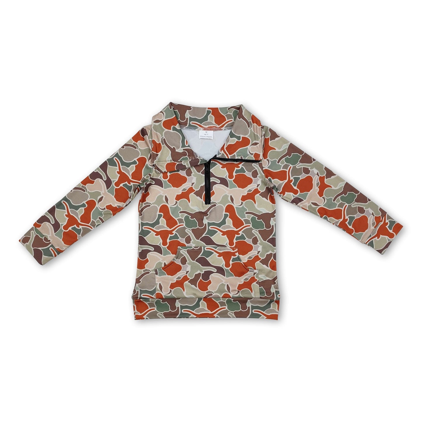 Langärmeliger Bull Skull Camo Kinder Jungen Kapuzenpullover mit Reißverschluss