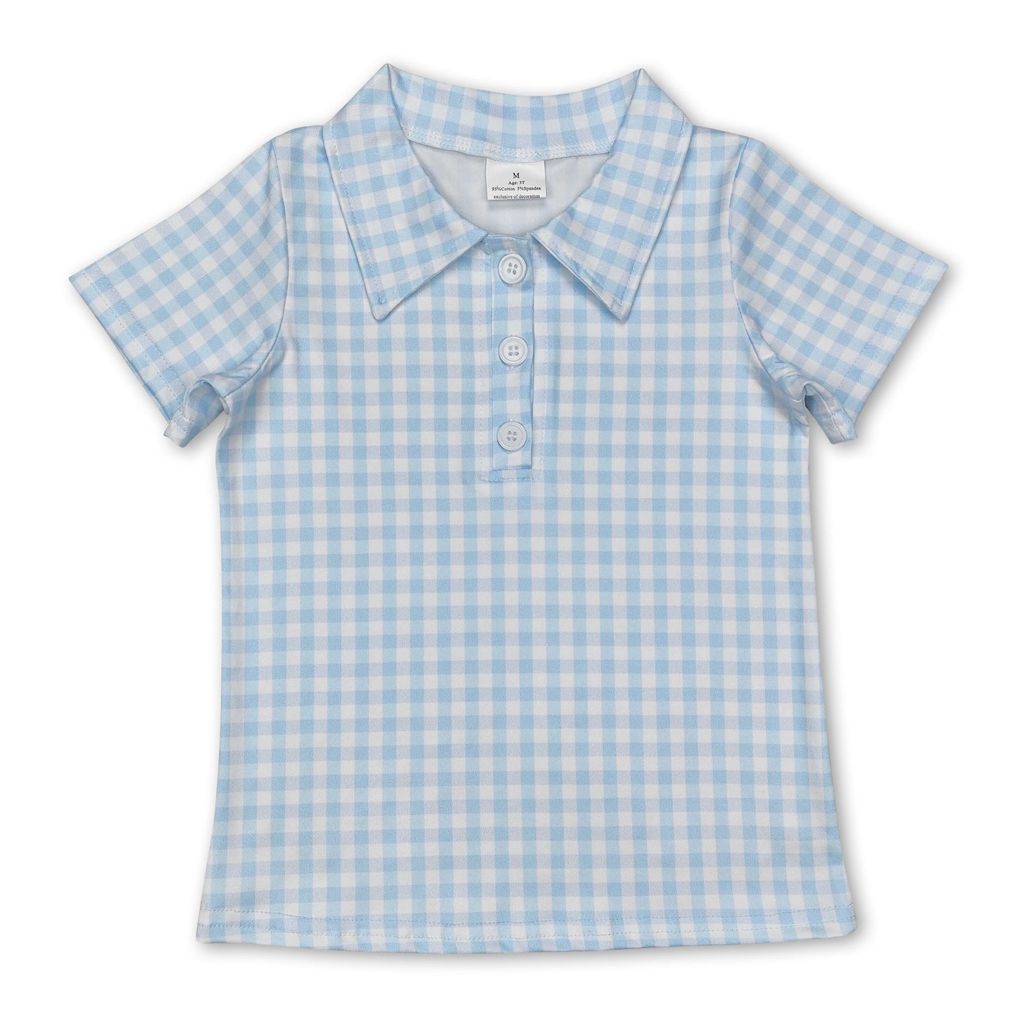 Kurzärmeliges hellblaues kariertes Polo-Shirt für Jungen