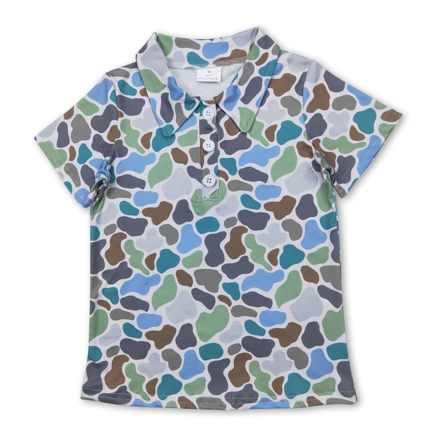 Kurzärmeliges Polohemd für Jungen mit grünem Camouflage-Print