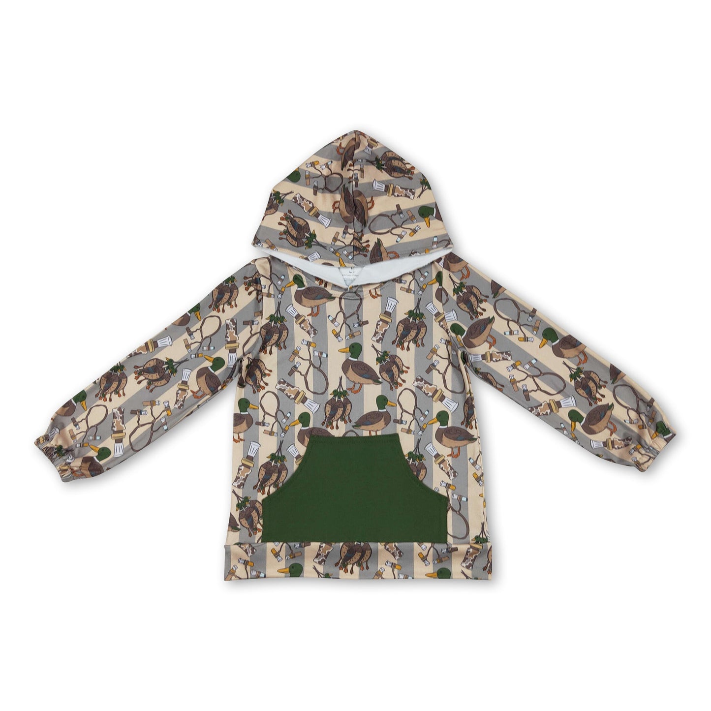 Olivgrüner Kapuzenpullover mit langen Ärmeln und Entenmotiv für Jungen