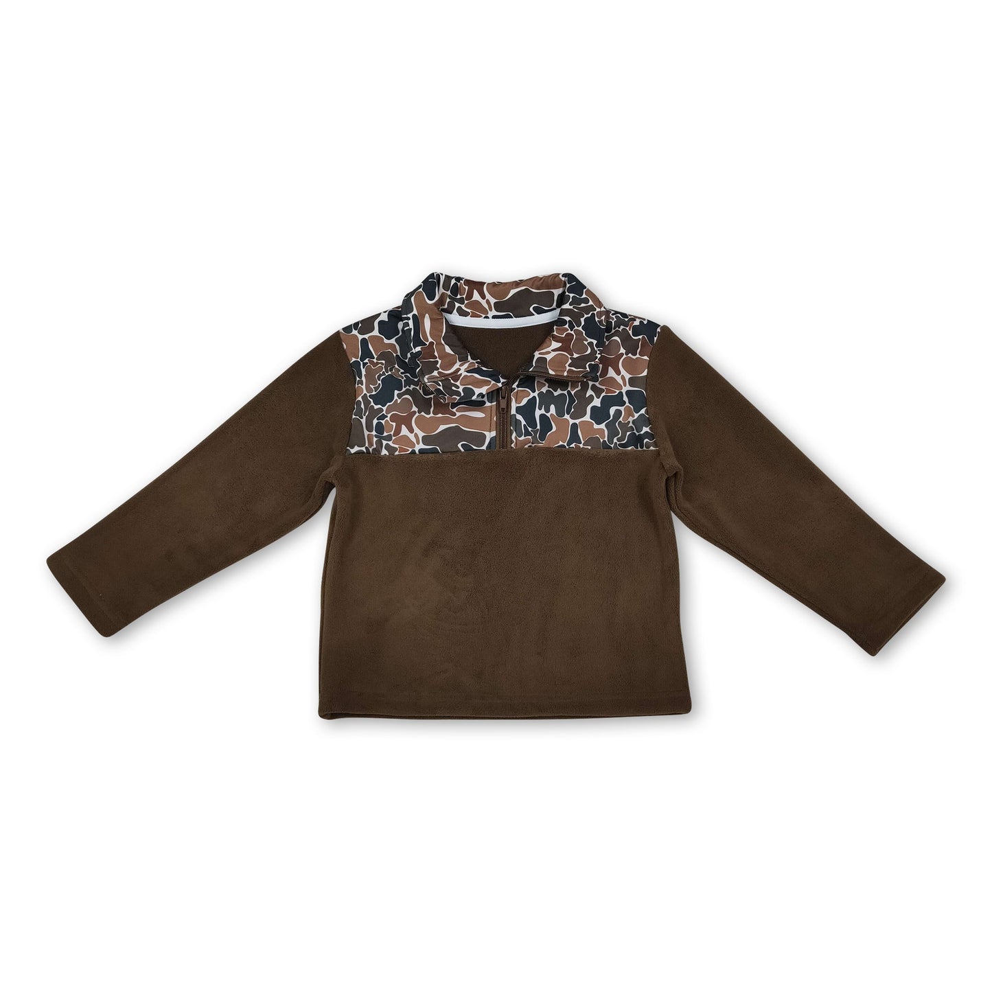 Brauner Camouflage Langarm-Reißverschluss-Pullover für Jungen