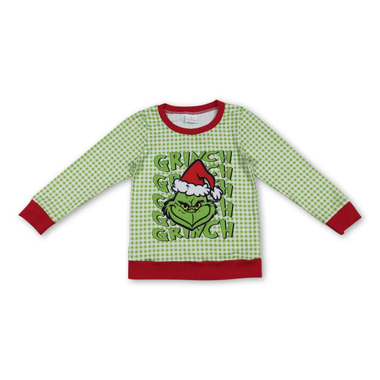 Grün kariertes Langarm-Jungenweihnachtshemd