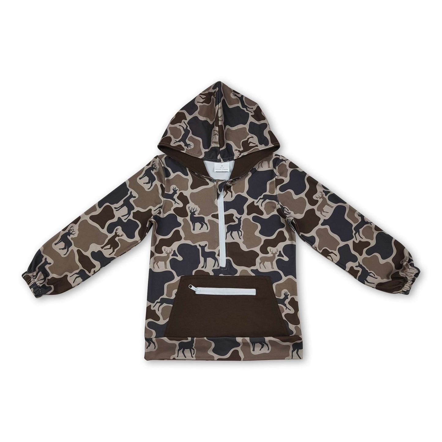 Langarm Camo Hirschtasche Reißverschluss Jungen Hoodie