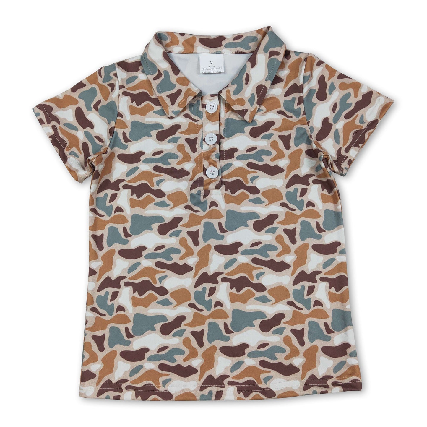 Kurzarm-Polohemd für Jungen, weiß-braun Camouflage