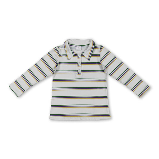 Grün-lila-gelb gestreiftes Jungen-Poloshirt für Mardi Gras