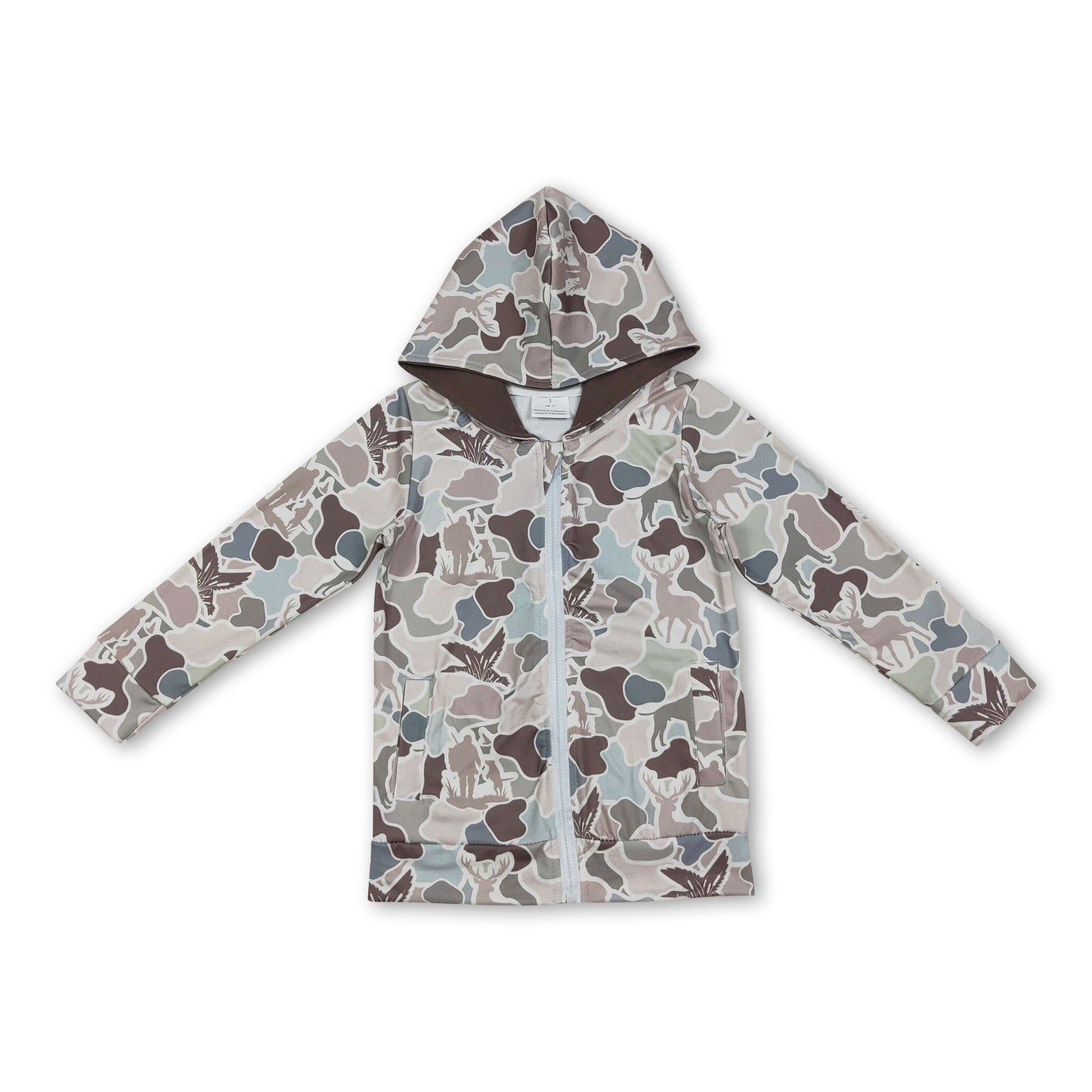Langärmliger Jagdhund Hirsch Ente Reißverschluss Jungen Hoodie