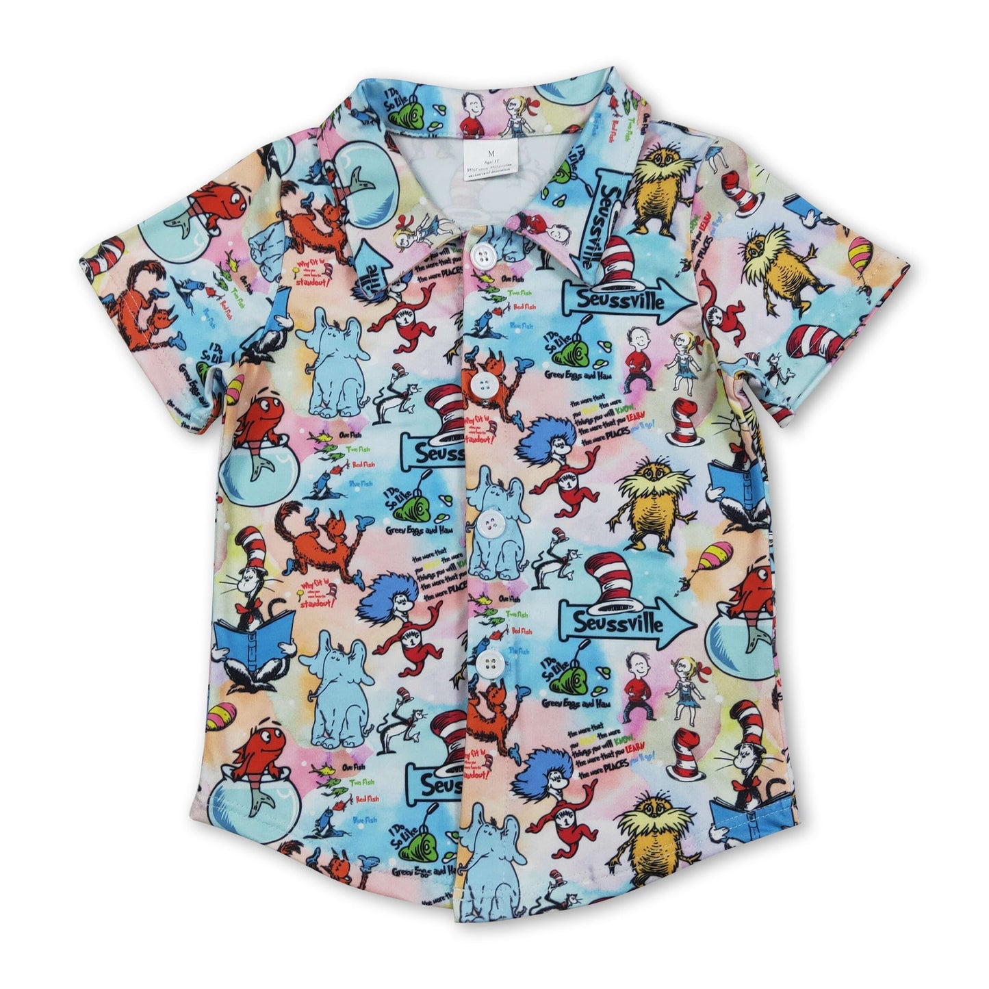 Kurzarm-Shirt für Jungen mit Katzenhut-Elefanten-Muster und Knöpfen