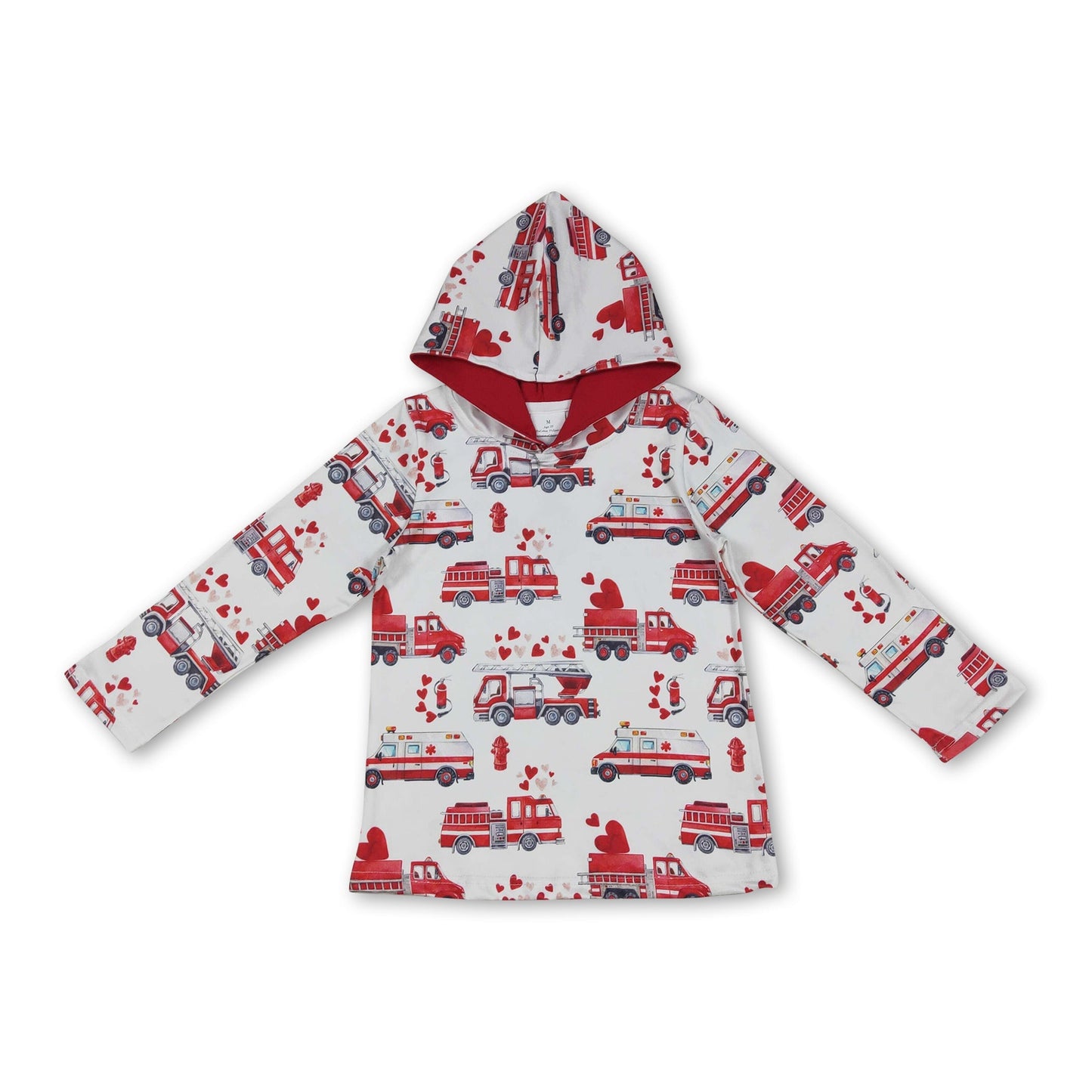 Langarm roter Herz Feuerwehrauto Jungen Valentinstag Hoodie